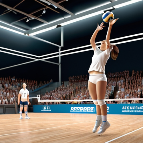 Home 21 **
Volleyball player serving powerfully, using a jump serve technique. Focus on the action and energy of the serve.
**