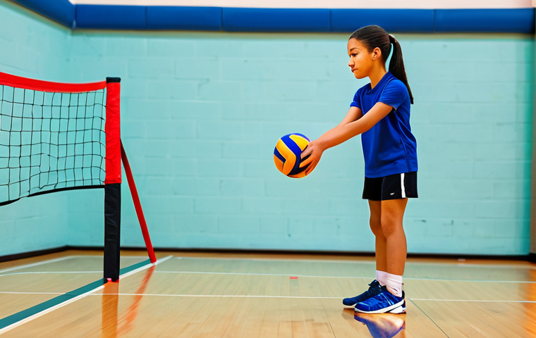 Learning the Basics**

A young volleyball player, fully clothed in appropriate athletic wear, practicing footwork drills on an indoor court. Coach is demonstrating proper stance and movement. Safe for work, professional training environment, perfect anatomy, natural proportions, well-formed hands, modest attire, family-friendly.

**