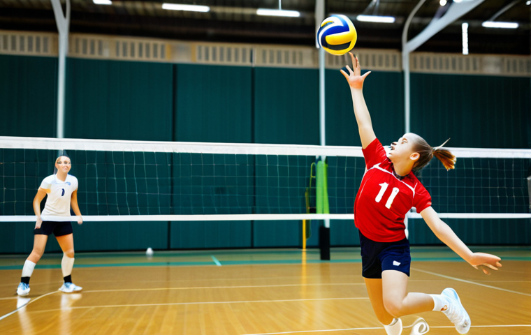배구 서포터 착용법 - Volleyball Player with Wrist Support**

"A volleyball player in action, fully clothed in sports atti...
