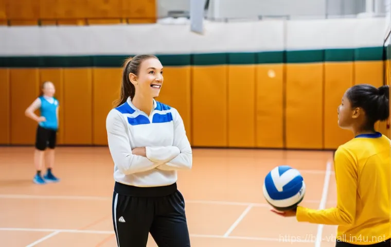 배구 관련 커리어 정보 - **Prompt:** A dynamic scene depicting a passionate female volleyball coach in her late 30s, wearing ...