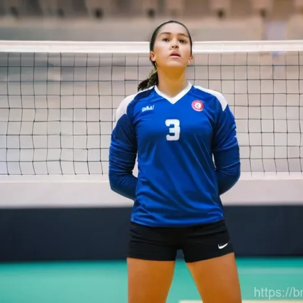 배구 경기 중 심리적 압박 다루는 법 - **Prompt 1: Calm Focus on the Court**
    "A female volleyball player, athletic and focused, standin...