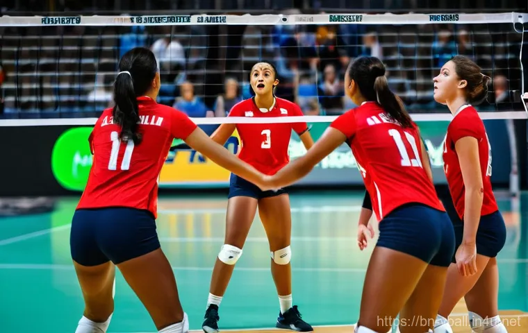 배구 팀워크 훈련법 - Image Prompt 1: Dynamic Action, United by Communication**