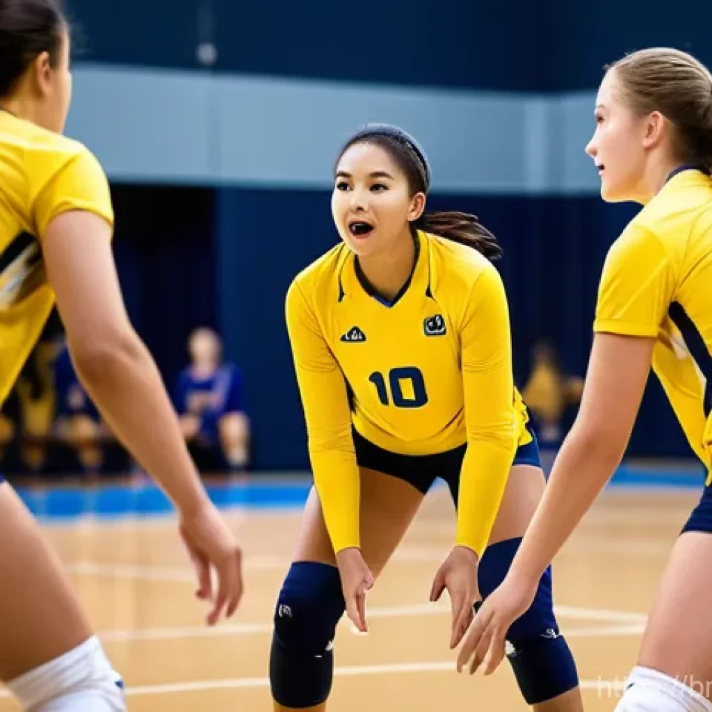 배구 유니폼 색상 선택 팁 - A vibrant and dynamic image capturing a co-ed volleyball team in the midst of an intense match on a ...