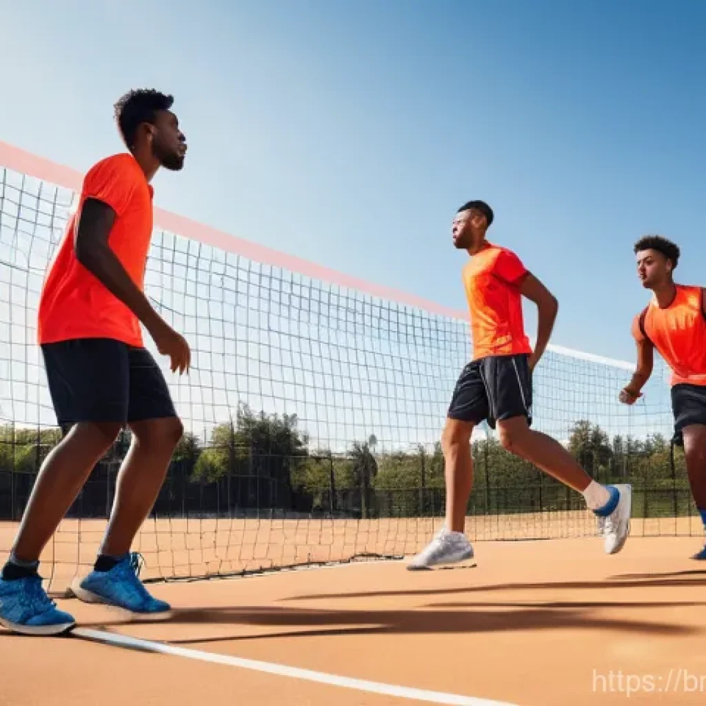 배구 훈련소 후기 - **Prompt:** A dynamic, wide-angle shot of a diverse group of male and female volleyball players, dre...