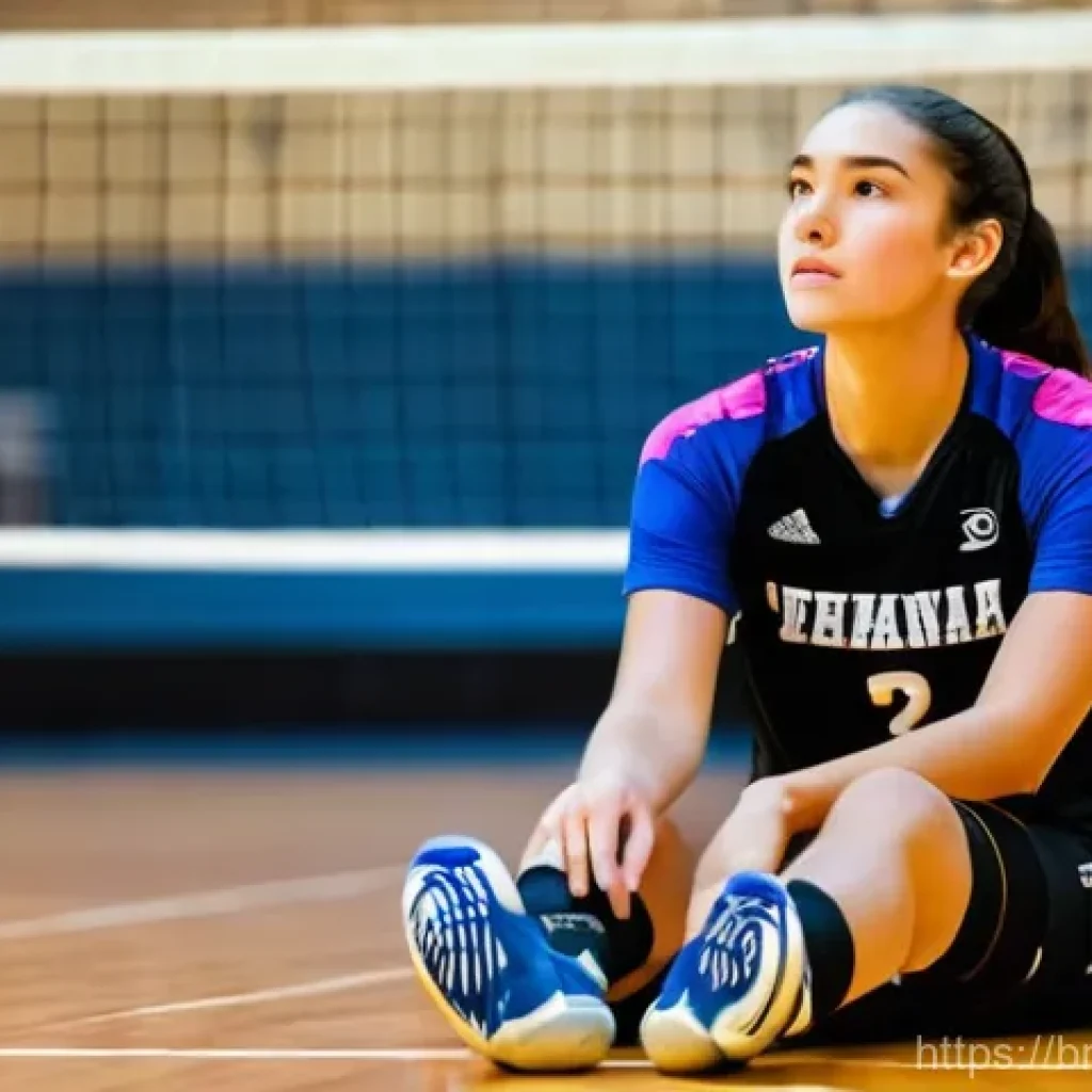 배구 심리 훈련 - **A female volleyball player deeply engrossed in visualization.** She is an athletic young woman in ...