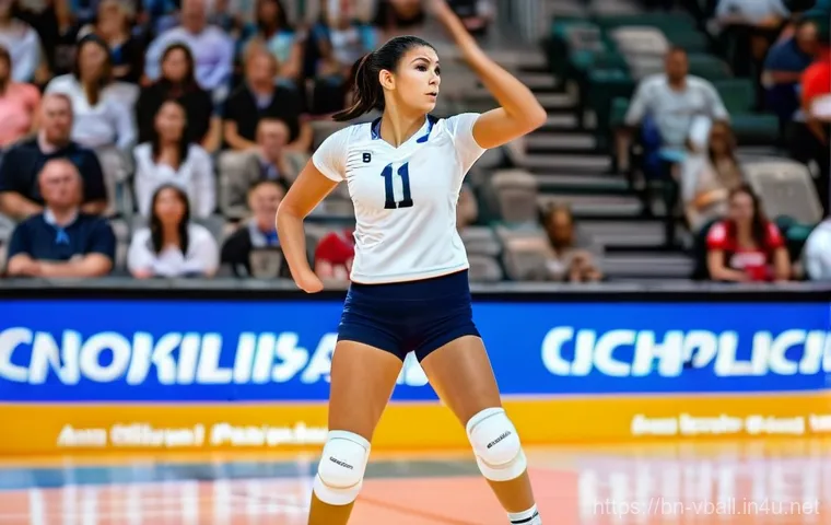 배구 테이핑 방법 - A determined female volleyball player, mid-20s, with an athletic build, is captured in a dynamic act...