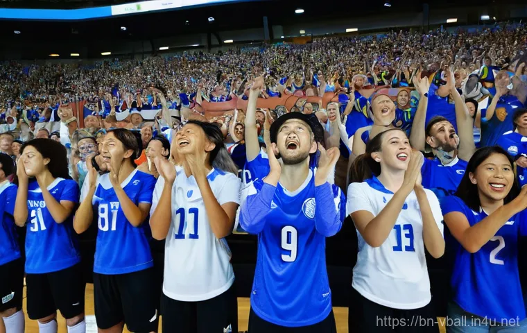 배구 경기 관람 매너 - **Prompt:** A vibrant and diverse crowd of spectators enthusiastically cheering at a professional in...
