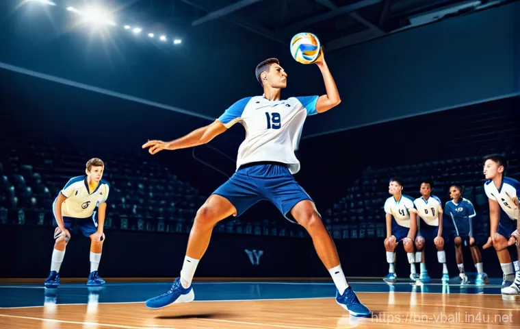 배구 경기 진행 매뉴얼 - **Vibrant Court and Warm-up:** A brightly lit indoor volleyball court, meticulously maintained with ...