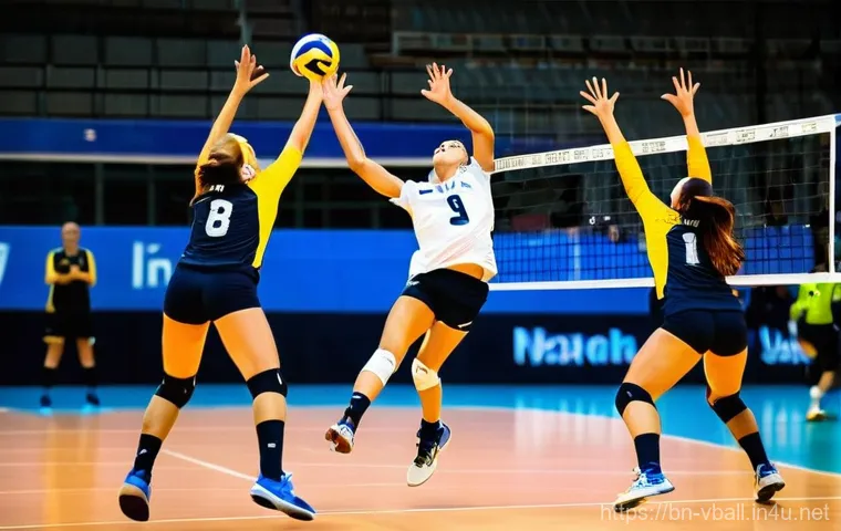 배구 경기 진행 매뉴얼 - **The Powerful Serve:** A male volleyball player, in mid-action, executing a powerful overhand serve...