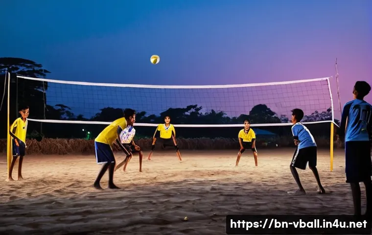 배구의 지역별 인기 차이 - **Prompt 1: "Rural Winter Volleyball Match Under Evening Lights"**
A vibrant scene depicting a g...