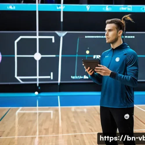 Home 32 배구의 미래 - **A Futuristic Volleyball Training Facility**
Visualize a brightly lit, ultra-modern indoor voll...