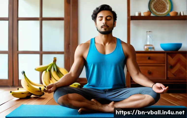 배구 경기 중 경기력 유지법 - A focused young Bengali male athlete in sportswear, sitting cross-legged on a yoga mat in a bright, ...