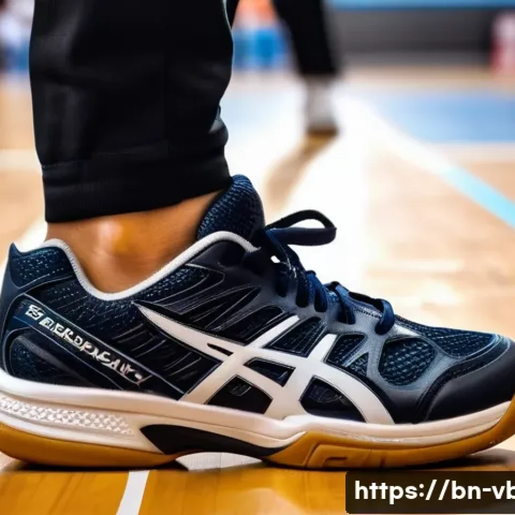 배구화 추천 - A detailed close-up image of a pair of high-quality volleyball shoes designed for Bengali players, s...