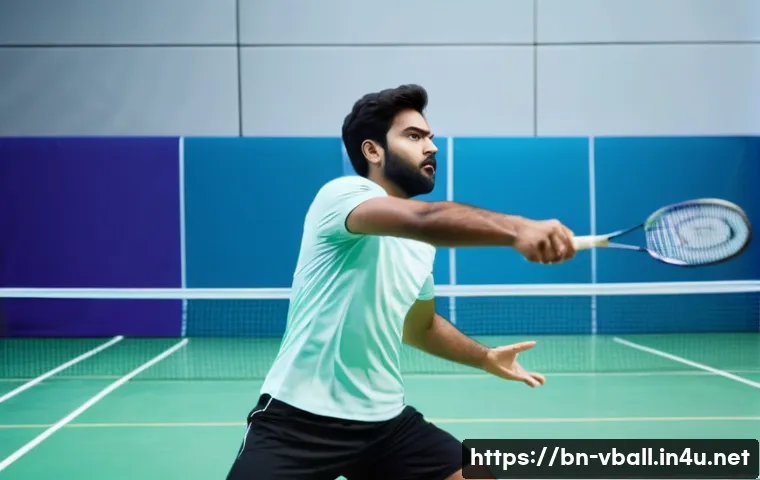배구 코칭 철학 - A confident Bengali badminton player in mid-action on a professional indoor court, wearing a modern ...