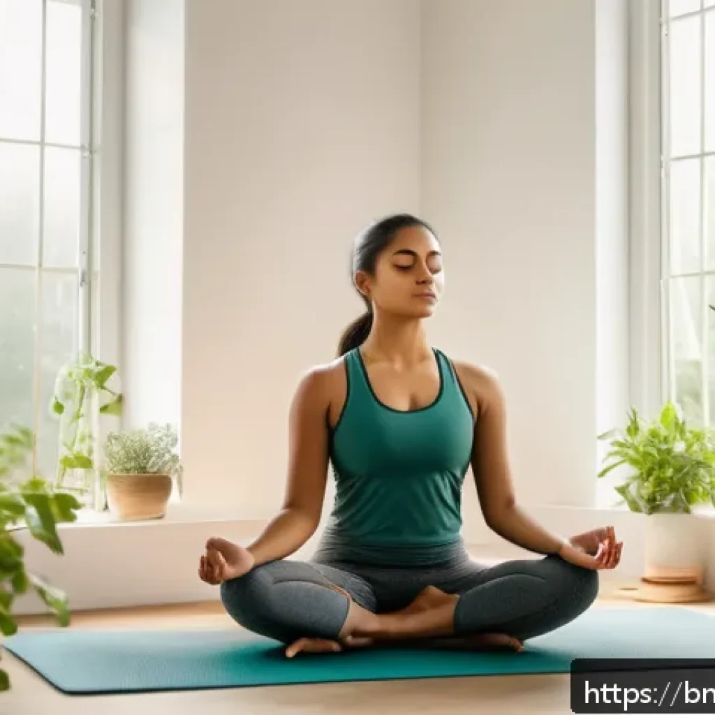 배구 경기 후 멘탈 회복 - A serene indoor meditation scene featuring a young Bengali athlete in comfortable sportswear sitting...