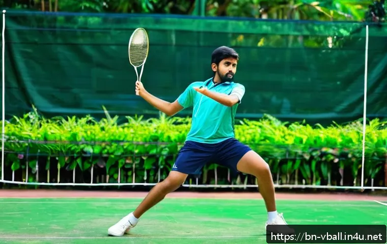 배구 교본 다운로드 - A dynamic scene of a young Bengali badminton player practicing proper forehand grip and stance on an...