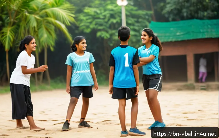 배구의 인기 상승 이유 - A vibrant outdoor volleyball scene in a local park in Bangladesh, featuring a diverse group of young...