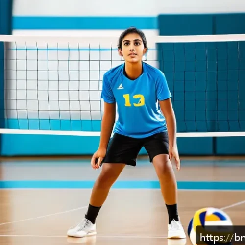 Home 30 배구 관련 온라인 강의 - A detailed scene of a young adult Bengali volleyball player practicing basic skills in a bright, spa...