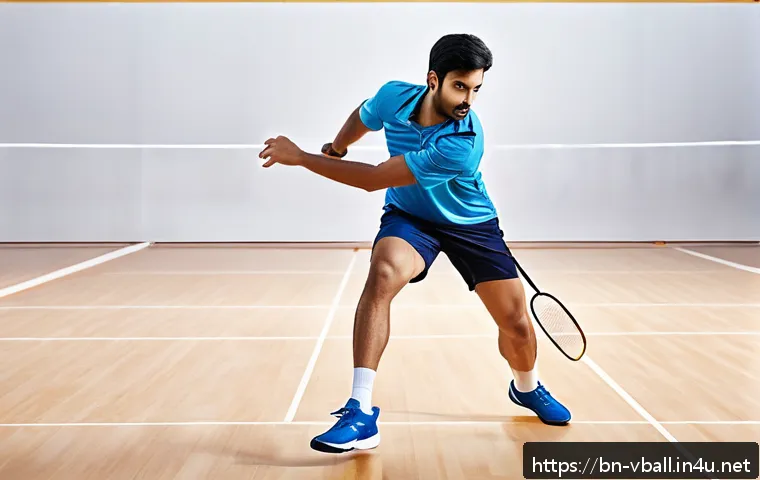 배구 관련 교육 과정 - A dynamic indoor badminton court scene featuring a Bengali male player in mid-action, wearing sports...