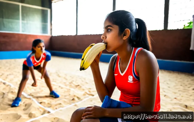 배구 훈련 중 에너지 보충 - Photorealistic indoor volleyball training in Bangladesh, a focused young adult female athlete in mod...