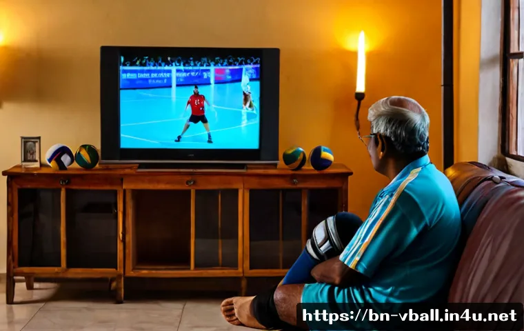 배구 관련 다큐멘터리 추천 - Photorealistic documentary-style scene of a retired South Asian volleyball player watching historic ...